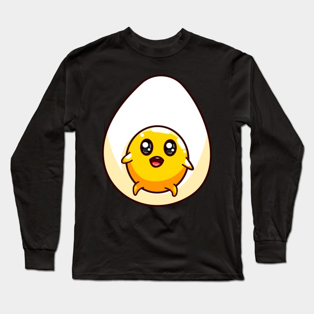 Cute Chibi Kawaii Eggs Fried Egg Anime Food Long Sleeve T-Shirt by Foxxy Merch